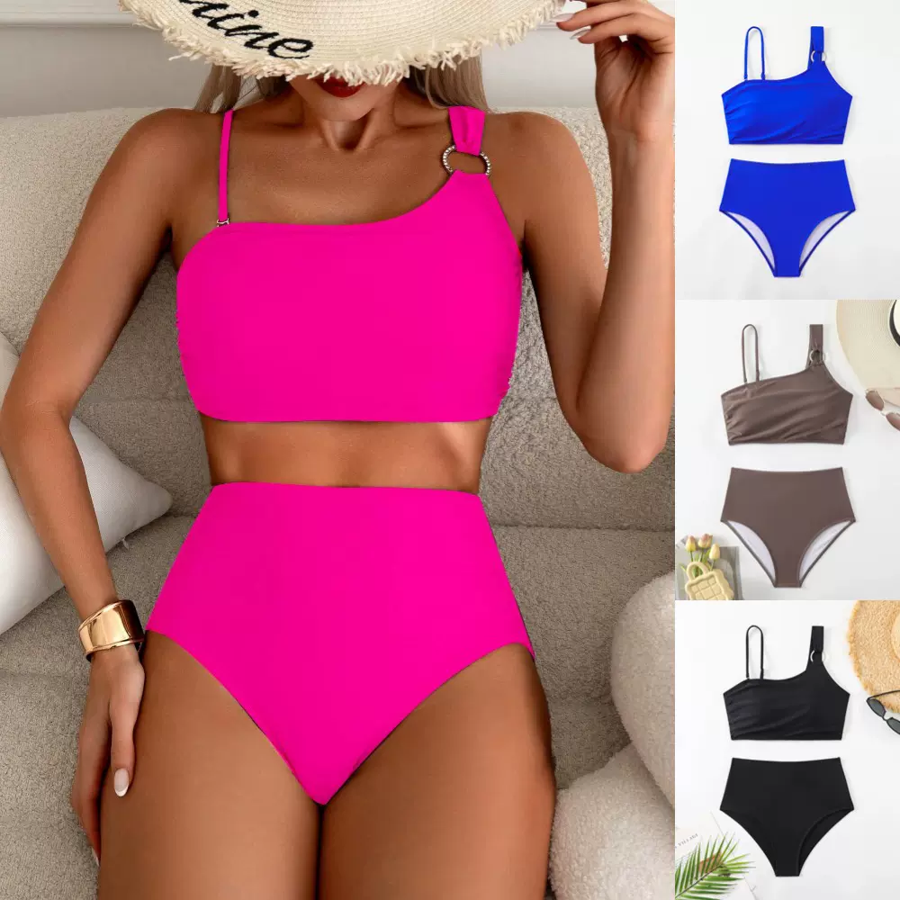 欧美纯色分体泳衣女2024新款紧身比基尼泳衣女跨境外贸爆款泳衣