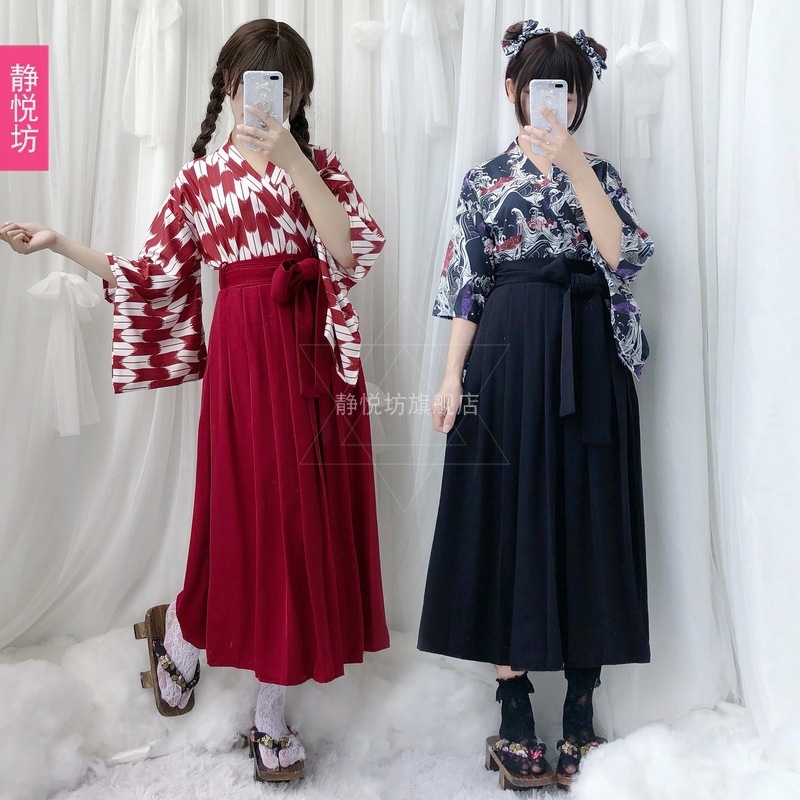矢羽柄鲤鱼旗和风印花改良和服装上衣百褶半身裙长裙日本浴衣和服