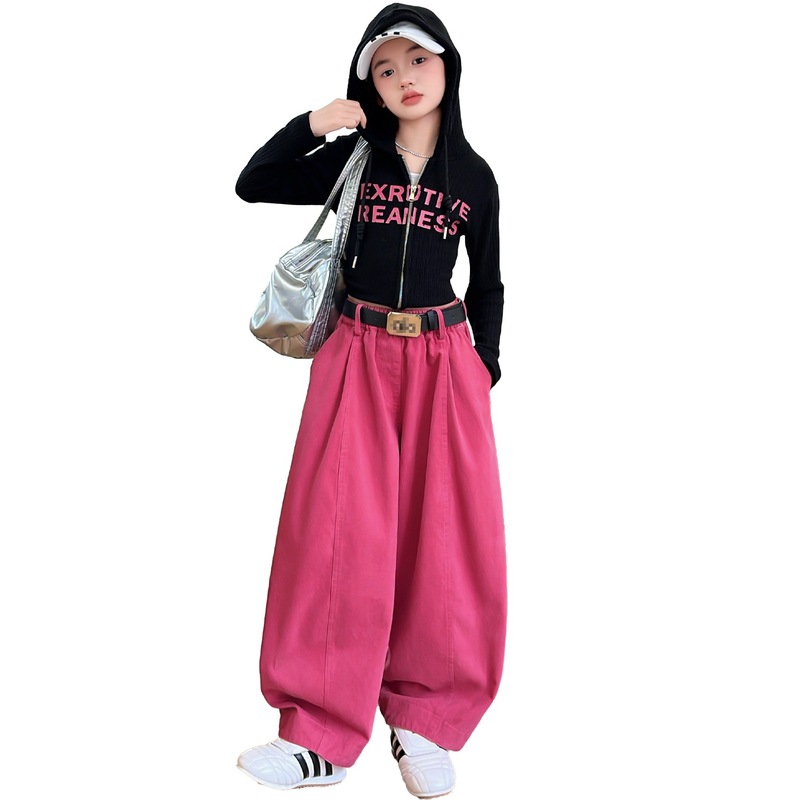 女童弯刀裤套装2025秋季新款儿童外穿洋气连帽上衣印花香蕉裤外贸|undefined
