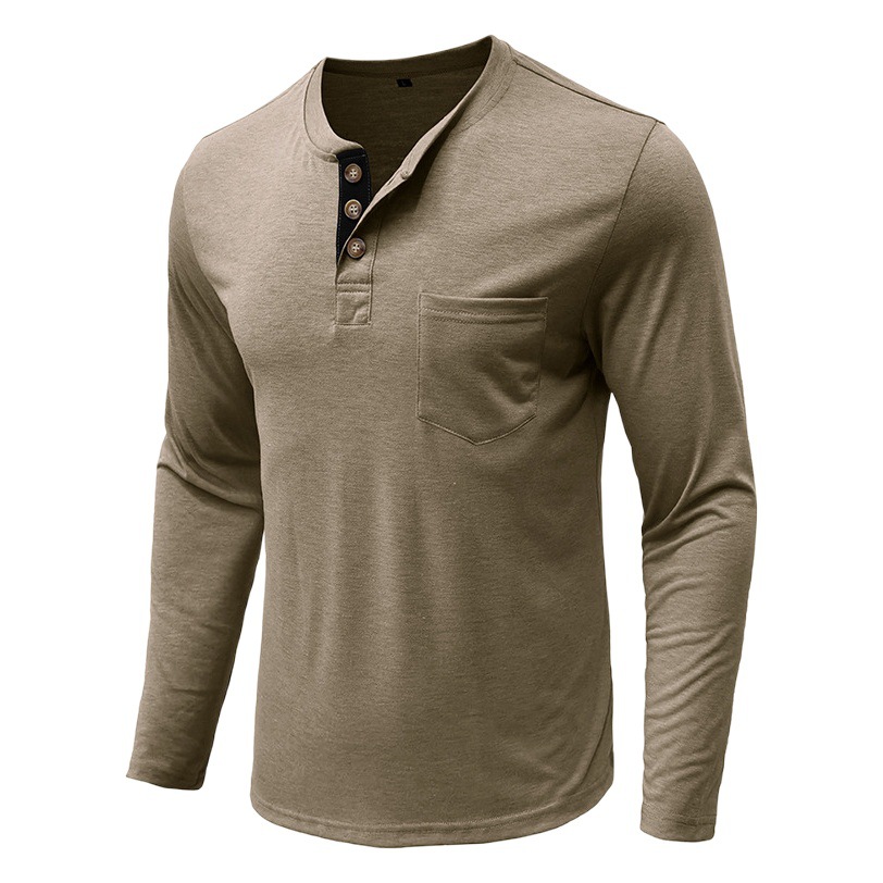 Amazon hombres europeos y americanos de manga larga de cuello redondo Camiseta de los hombres camisa de fondo Comercio exterior de los hombres camiseta Henry cuello superior