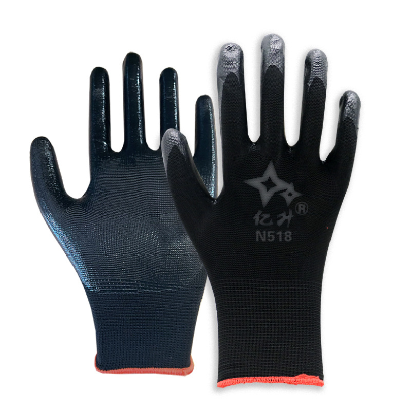 Yisheng nitrilo fino de goma colgando guantes resistentes al aceite antideslizante inmersión resistente al desgaste sitio de construcción de trabajo fábrica de protección al por mayor pelo recto