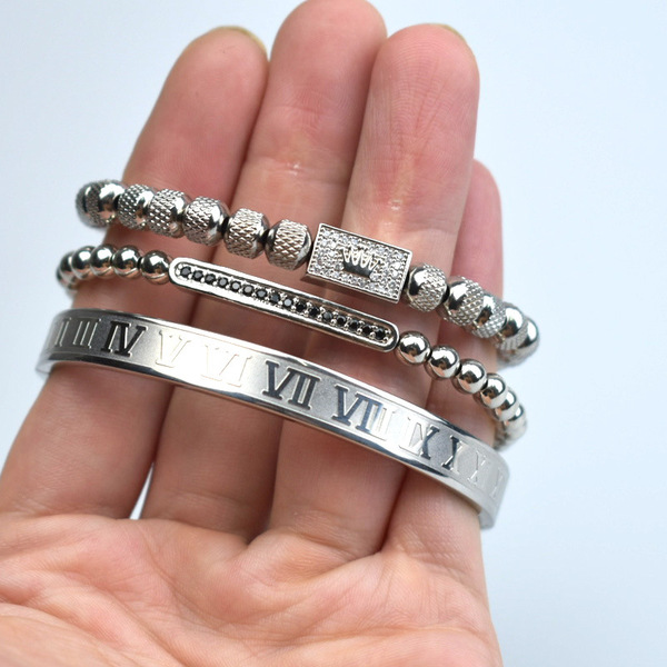 Copper woven bracelet with zircon stainless steel