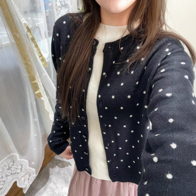 波点针织开衫 2025秋季新款 温柔气质单排扣长袖外穿上衣女22359|undefined