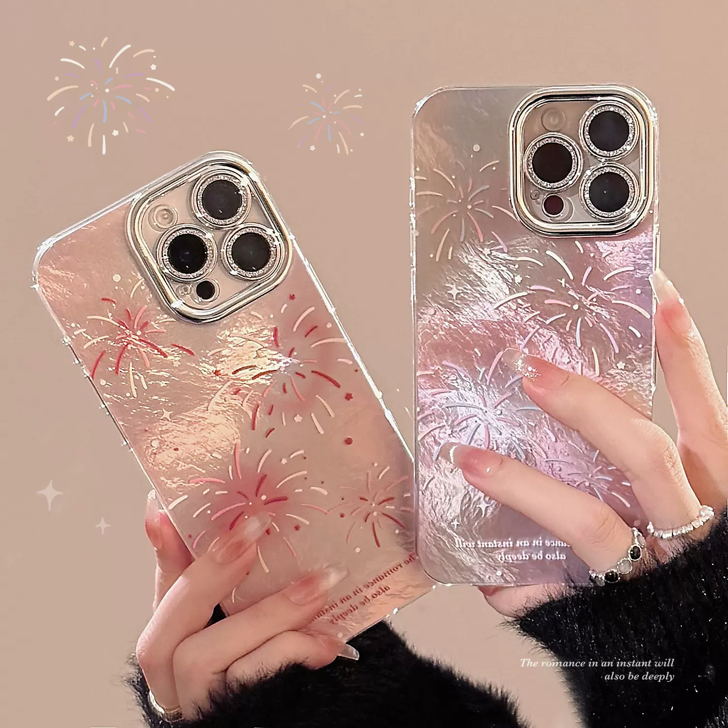 新年烟花晕染适用苹果16手机壳iphone15promax梦幻14全包13闪粉17