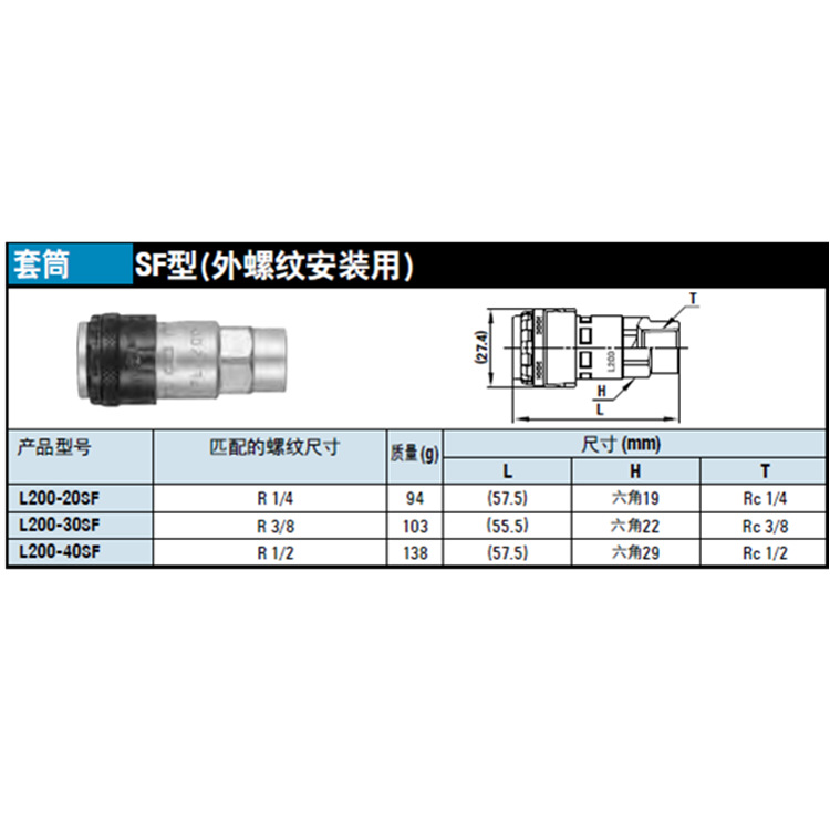 日本NITTO日东工器 低压用锁扣快递接头 L200-20SF/30SF/40  套筒