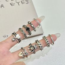 韩版复古做旧925纯银爱心戒指女链条设计感小众简约气质百搭食指