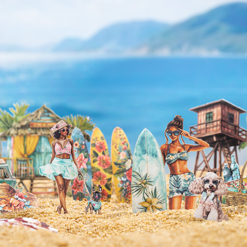 Hermoso día pegatina Viaje de verano Tema de viaje Pegatina de paisajismo Creativo bricolaje Decoración de paisajismo Collage