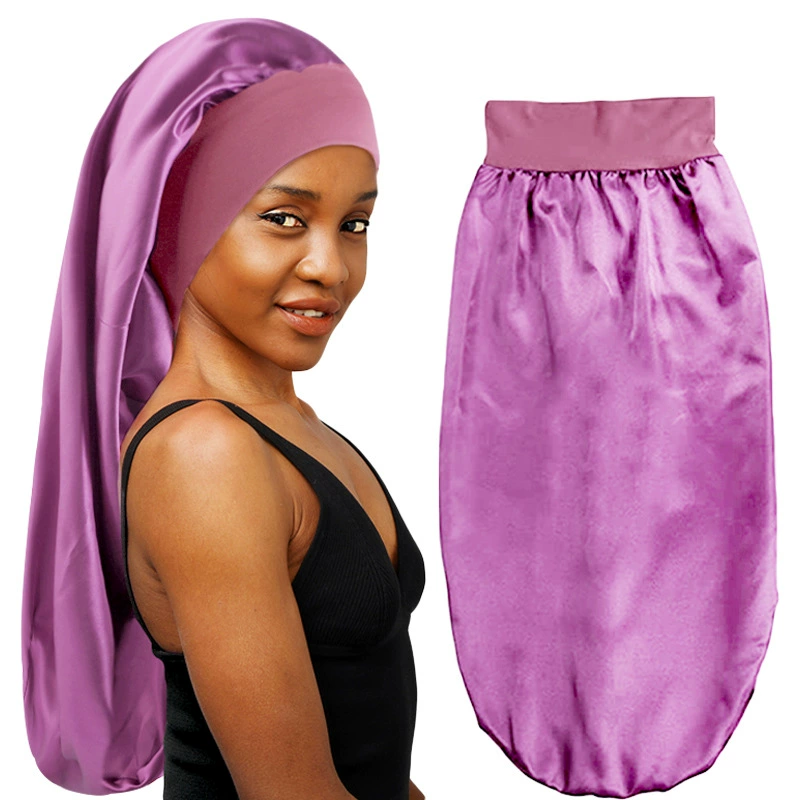 Женская эластичная атласная Кепка с широким ободом и длинным рукавом Атласная Кепка для ухода за волосами Длинная шапочка для душа TJM-446G
