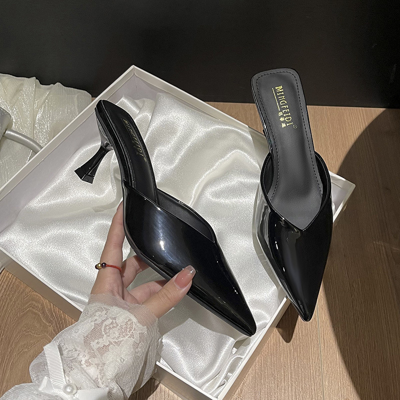 Tacones altos para mujer 2025 nuevo verano francés puntiagudo temperamento simple tacón de aguja moda Baotou media pantufla sandalias image 7