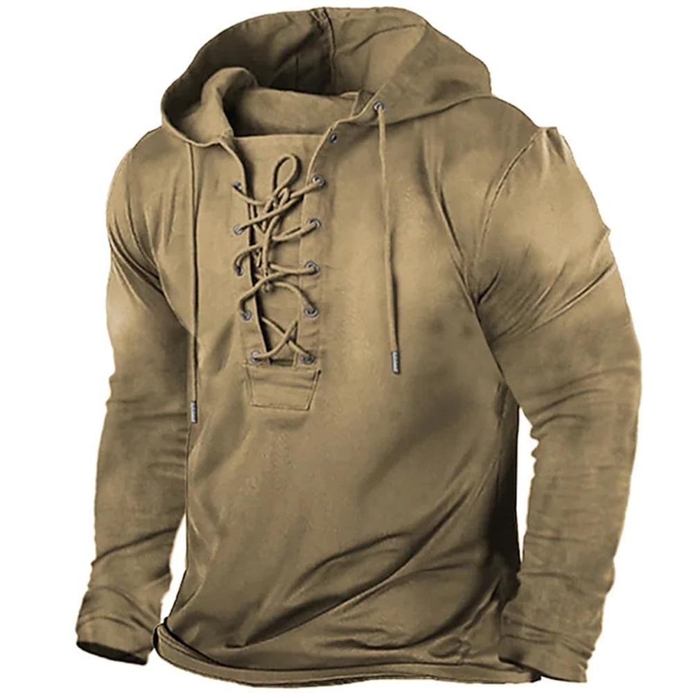 Comercio exterior transfronterizo 2023 hombres retro con cordones con capucha camiseta otoño e invierno nuevo casual Top Sudadera con capucha de los hombres