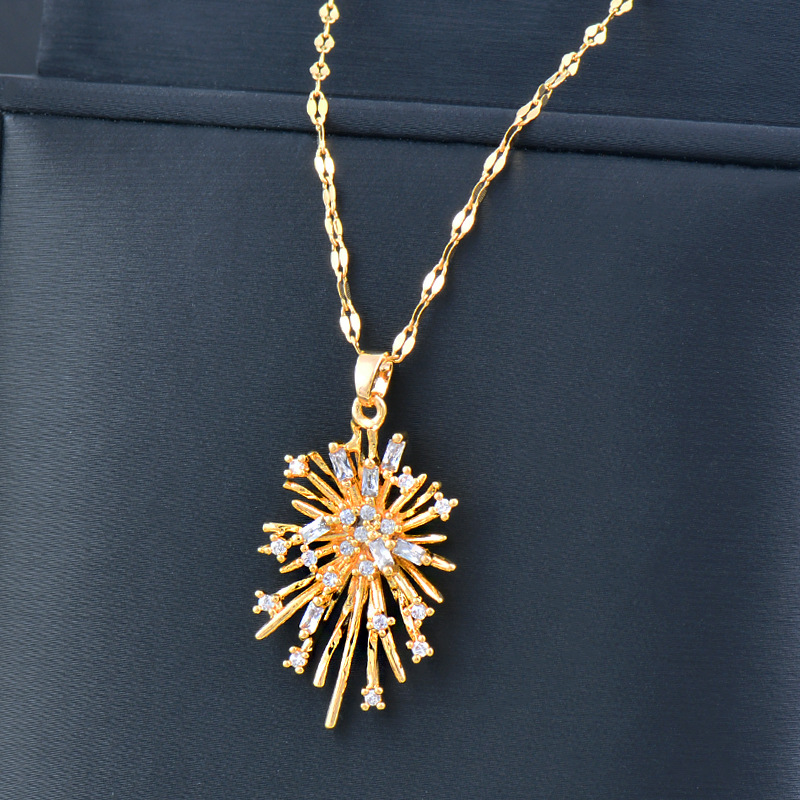 Fashion Fireworks Titanium Steel Inlay Zircon Pendant Necklace 1 Piece