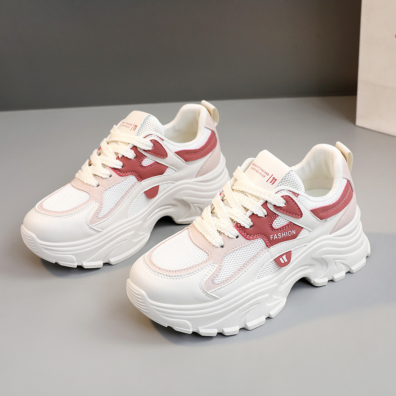 Qrj06 Nuove scarpe da donna in mesh traspirante con suola spessa e stile coreano alla moda per papà, primavera/estate_voghion.com