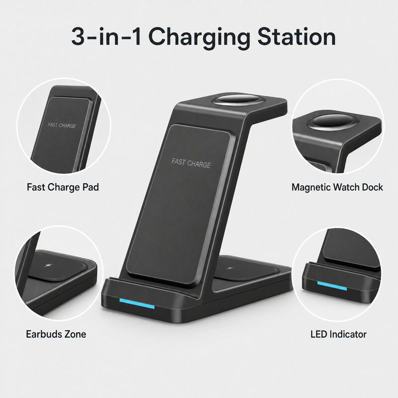 3-in-1 wireless charger phone stand suitable for Apple iWatch and Samsung watch charging dock fast charging