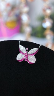 18K Gold Fine Jewelry Full Diamond Pink Sapphire Necklace Pendant Jewelry Jewelry Tiktok Wholesale Generation