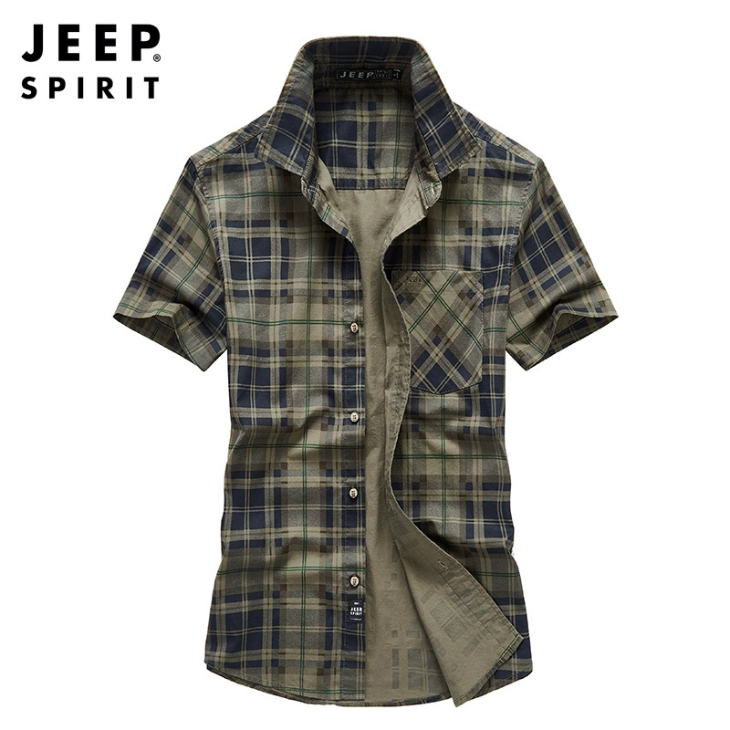 JEEP SPIRIT мужская летняя деловая Повседневная модная клетчатая рубашка с короткими рукавами Мужская рубашка больших размеров 5387