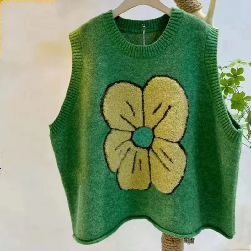 Directo de fábrica Chaleco de punto de las mujeres sueltas más el tamaño 2023 de primavera y otoño de cuello redondo jacquard suéter exterior de las mujeres