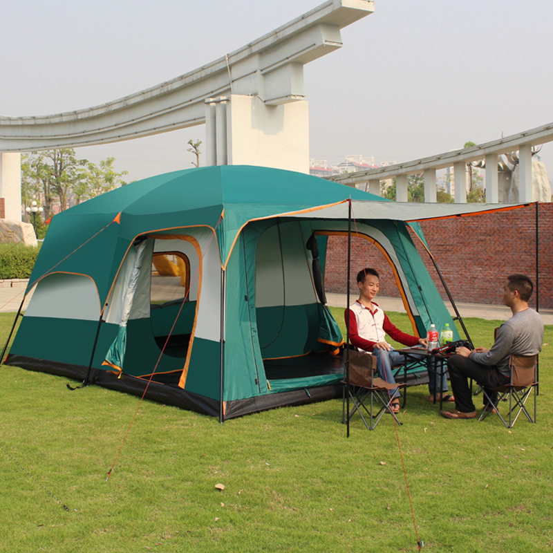 Tent Outdoor 5-8 People Two Rooms and One Living Room Double-Layer Multi-Person Camping Style Camping Style Thickeneded Rainproof Group Tent 10-12 People