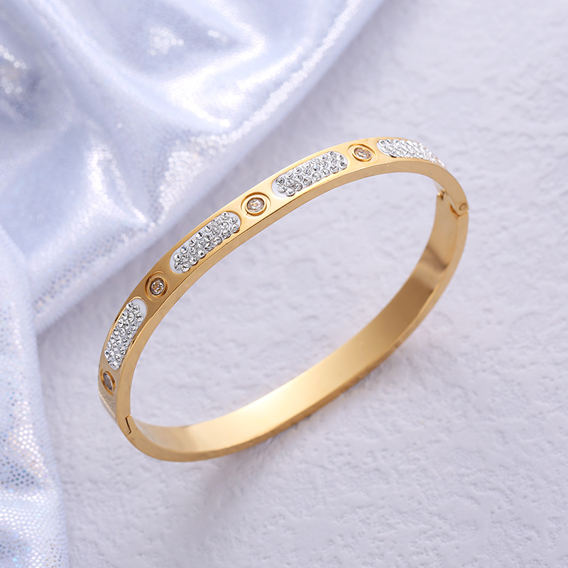 Zircon Inlay Material Bangle Classification 1 Piece Quantity Holiday, Daily, Street Occasion Stainless Steel Material Wholesale Lady Solid Color Stainless Steel 18k Gold Plated Zircon Bangle
