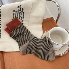 美拉德撞色螺紋韓系東大門ins堆堆襪條紋襪子復古氛圍感超韓女襪
