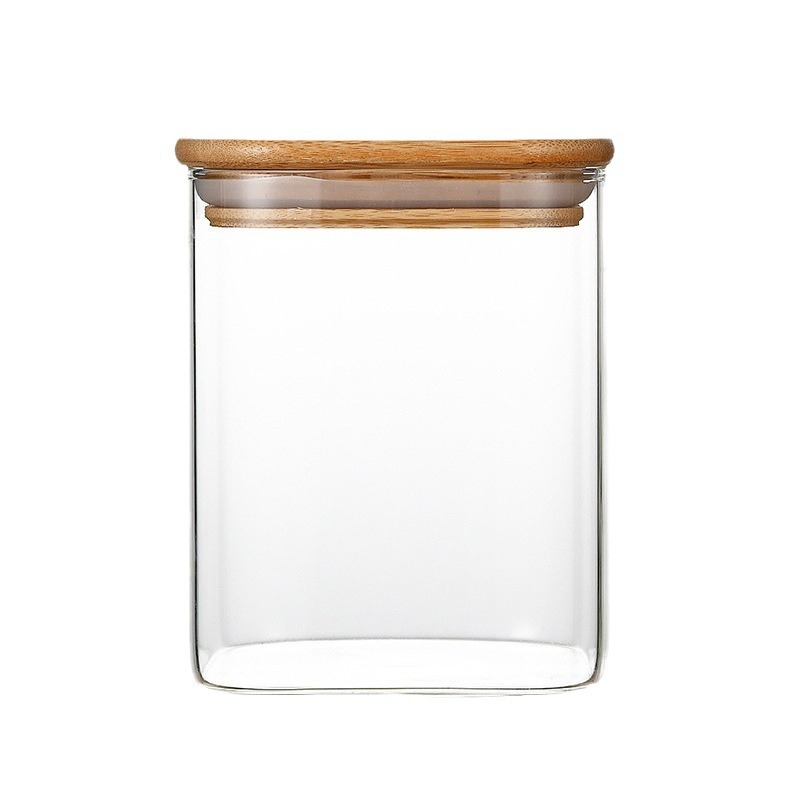 alta borosilicona vidrio cuadrado tanque de almacenamiento fresco lata de té lata de almacenamiento de alimentos botella de cereales sellado lata de vidrio botella