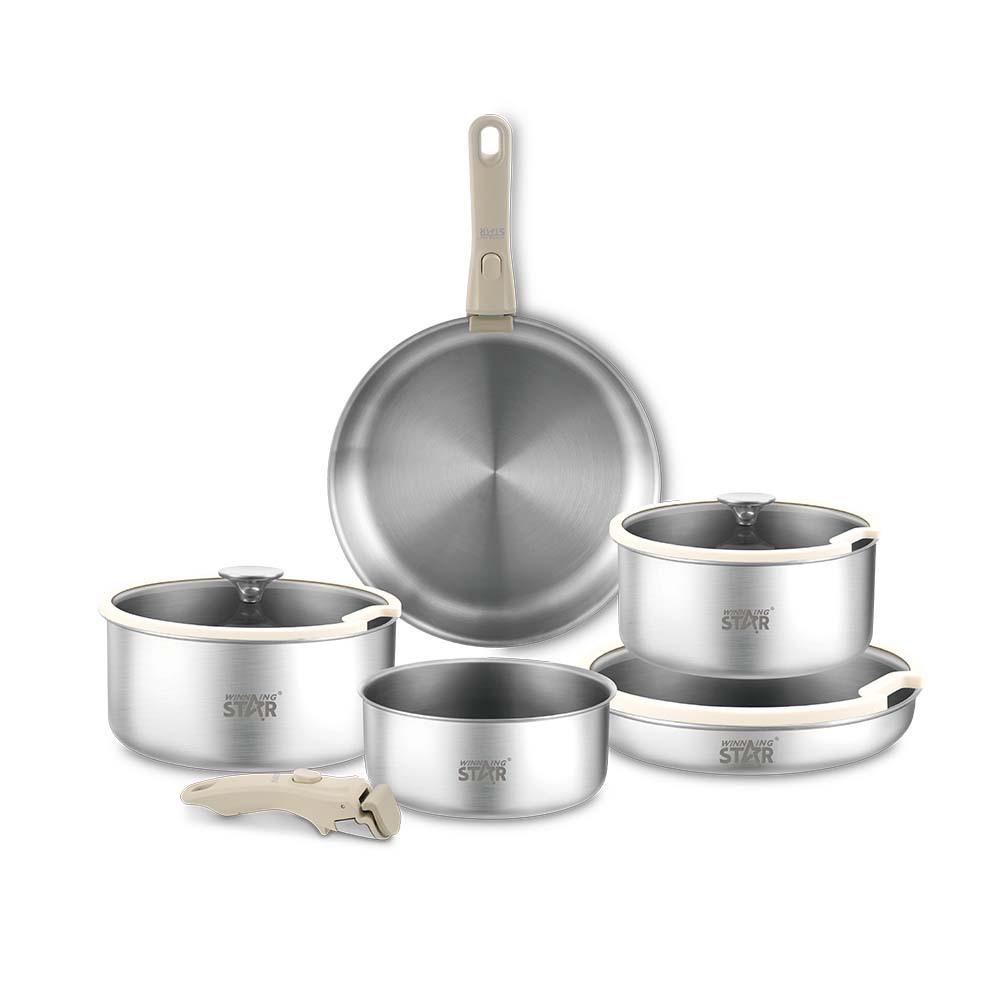 Winning star olla de sopa doméstica de comercio exterior olla de leche mango de olla de acero inoxidable 304 desmontable juego de cinco piezas