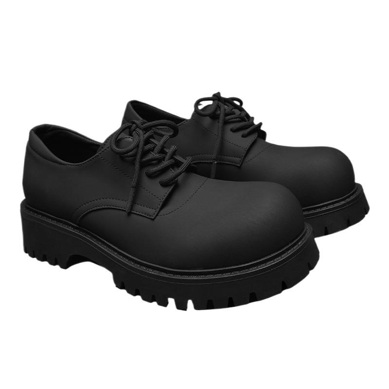 화이트 더비 신발 남자 신발 2024 새로운 여름 두꺼운 솔 증가 큰 머리 미키 남자 캐주얼 라운드 발가락 가죽 신발