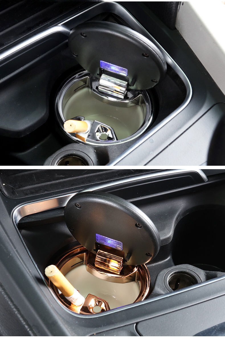 Car Ashtray with Ceramic Liner, Lid, Led Light, Creative Multifunctional In-Car Exclusive for Cross-Border Supply