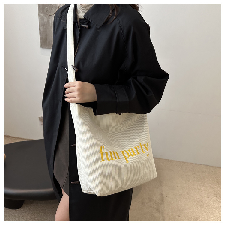 Simple hand-held corduroy large-capacity daily casual work single-shoulder bag, niche tote bag, fashionable canvas bag undefined