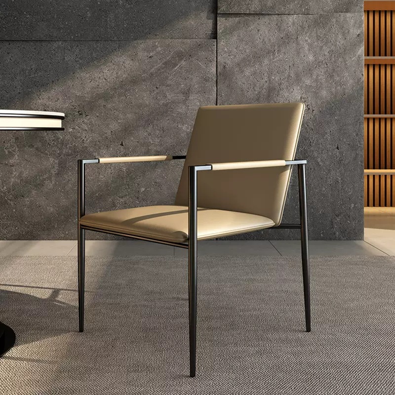 Minimalist dining chair with armrest, leisure chair, modern light luxury study chair for owner, office, meeting room, tea table chair