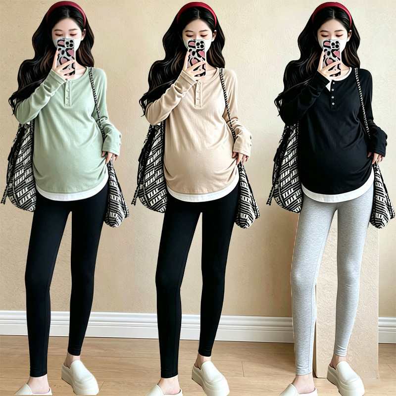 【Customized】Maternity wear half-open collar thermal T-shirt for pregnancy and breastfeeding, dual-purpose, autumn and winter, with adjustable belly support and leggings set 【Customized】Maternity wear half-open collar thermal T-shirt for pregnancy and breastfeeding, dual-purpose, autumn and winter, with adjustable belly support and leggings set
