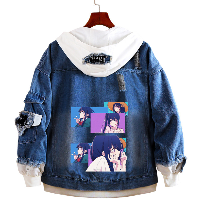 The children I pushed anime peripheral dark denim jacket OSHI NO KO second-dimensional fake two-piece sweater jacket