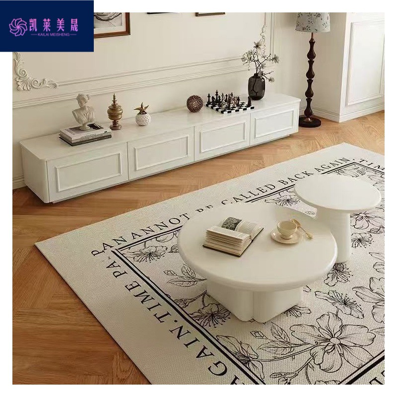 Kk Small Apartment Light Luxury Retro Solid Wood French Tv Cabinet Minimalist New Style Simple Floor-Standing Solid Wood Cream White