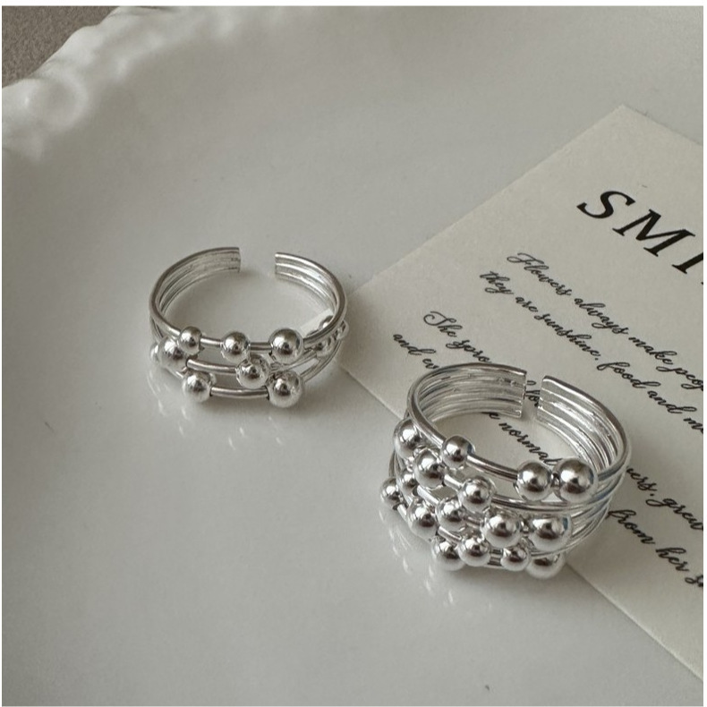 Bague en argent sterling s925 à multiples anneaux et perles_voghion.com