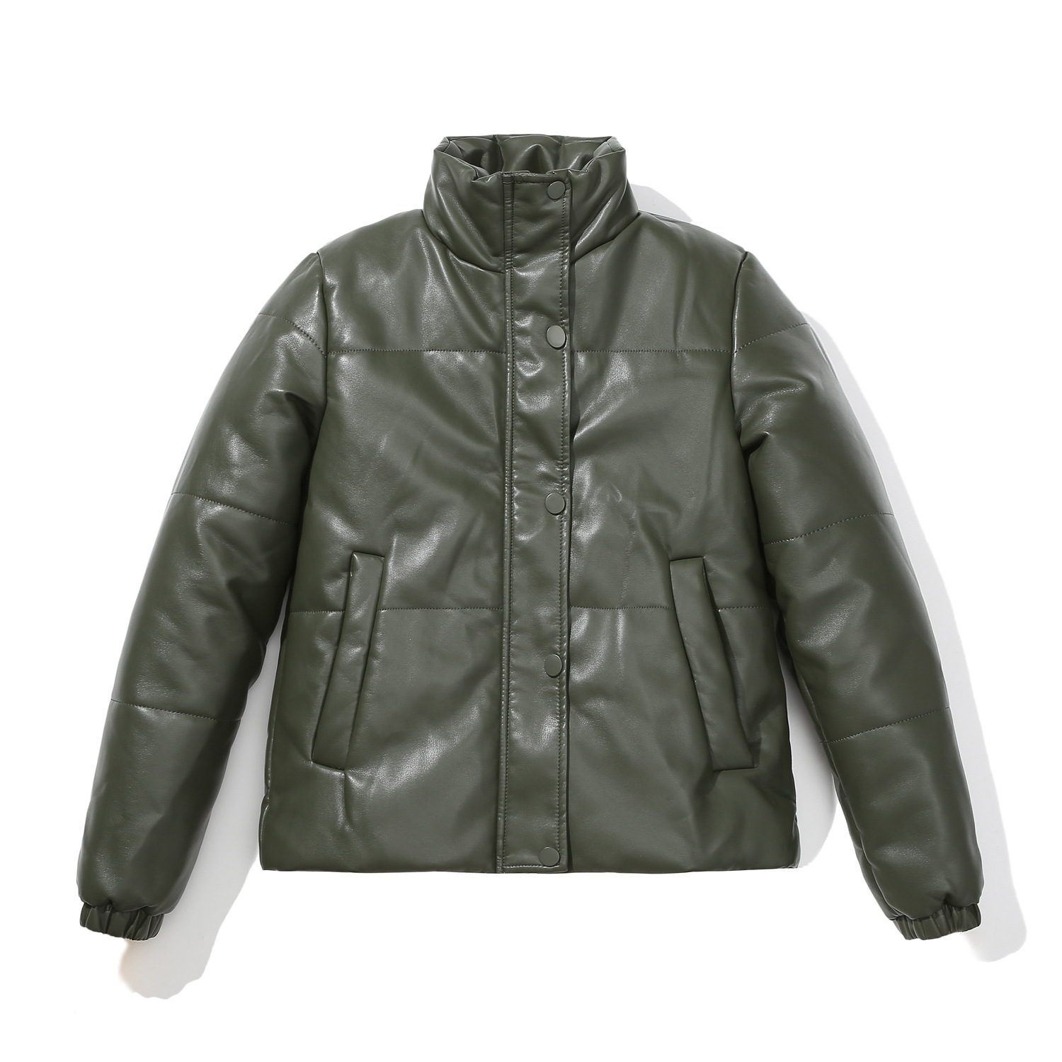 Chaqueta Corta Acolchada de Piel Sintética, PU, Cálido, con Cremallera y Cuello Alto, para Otoño e Invierno image 11