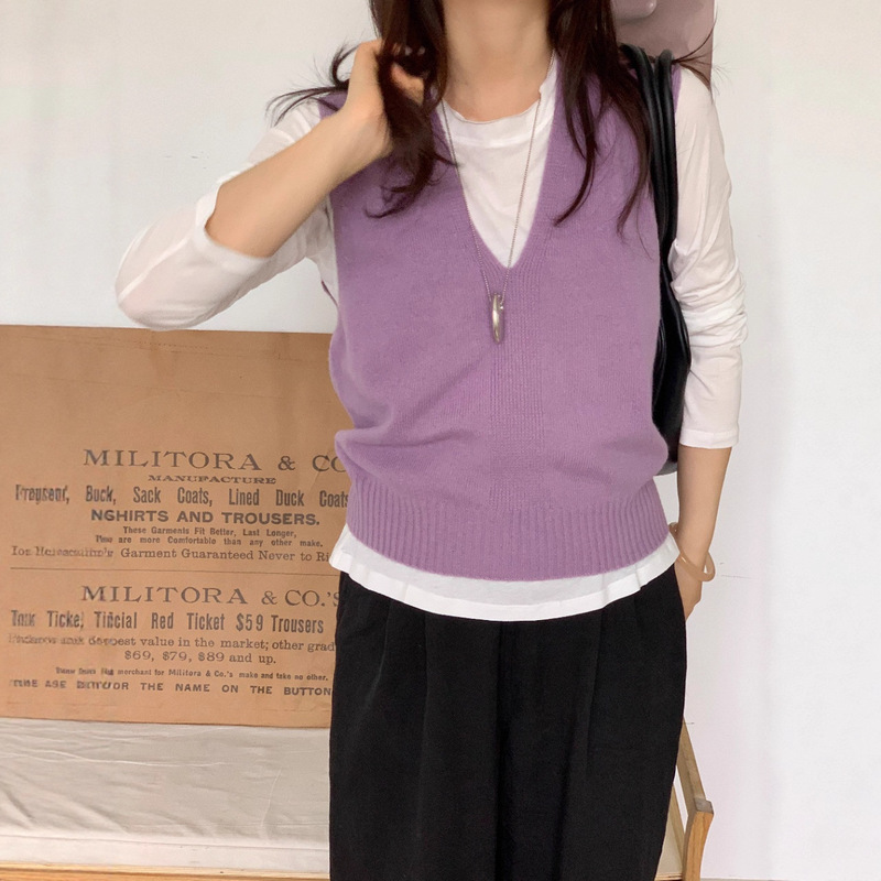 25年秋冬季新款大V领套头宽松显瘦高级感韩版马甲针织衫上衣时尚|undefined