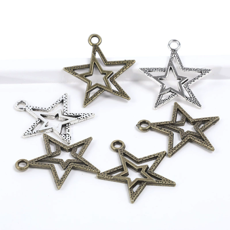 Оптовая продажа ретро звезды звезды полые пятиконечные звезды подвески DIY ювелирные аксессуары из сплава 20x22mm