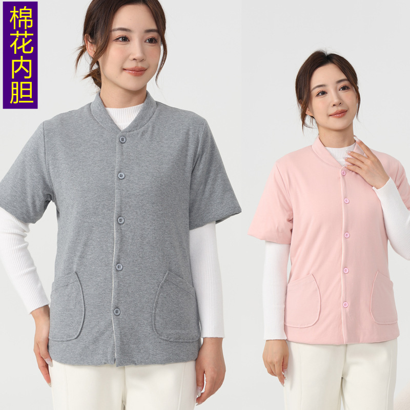 Traditional Chinese Medicine Health-Preserving Women's Short-Sleeved Cotton Clothing for Summer Air-Conditioned Rooms, Cotton Thermal Jacket for Middle-Aged and Elderly Mothers, All-Cotton
