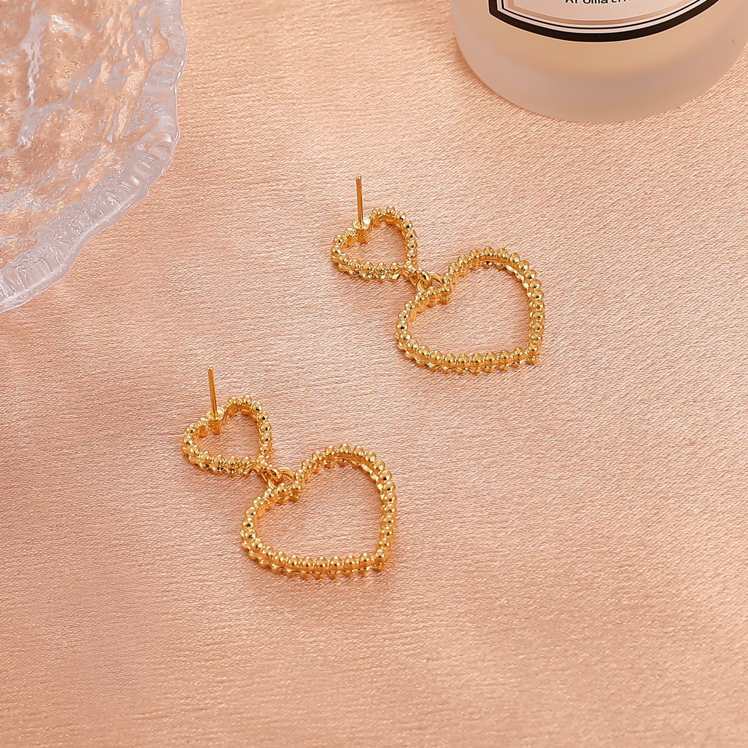 Fashion Hollow Double Heart-shaped Earrings Simple Alloy Drop Earrings display picture 4