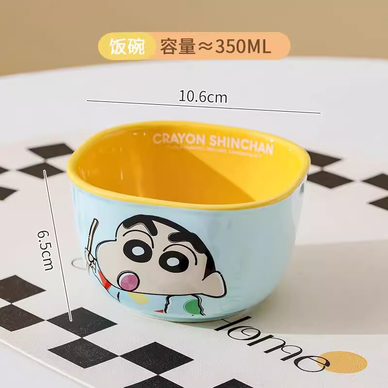 クレヨンしんちゃん陶器食器正方形丼高価値食器セット家庭用漫画子供用食器ボウルとスプーン|undefined