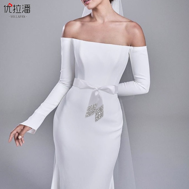 Youlapan S108 Sequin Han Dynasty Silk Ribbon Rhinestone Embellished Wide Bow Girdle Bridal Handmade Belt
