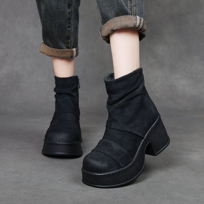Designer Top-Grain Leather Martin Boots for Women, Chunky Heel Short Boots, Waxed Cow Suede, Heavy-Duty Acid-Washed and Distressed Craftsmanship Designer Top-Grain Leather Martin Boots for Women, Chunky Heel Short Boots, Waxed Cow Suede, Heavy-Duty Acid-Washed and Distressed Craftsmanship