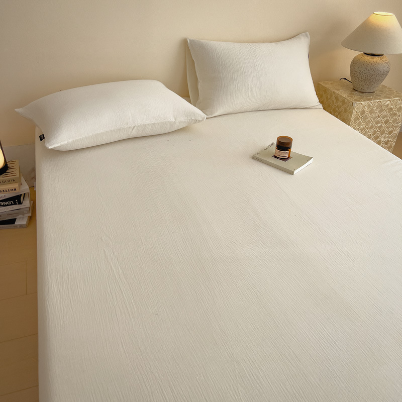 Sábana de algodón de hilo arrugado de color sólido, pieza individual 100 algodón dormitorio de verano, funda de almohada individual, juego de tres piezas