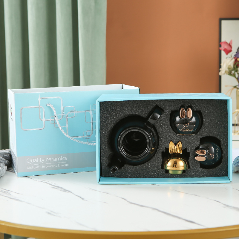 Lindo flor tetera traje de mano de cerámica regalo se puede utilizar como logotipo una olla cuatro tazas tarde juego de té regalo