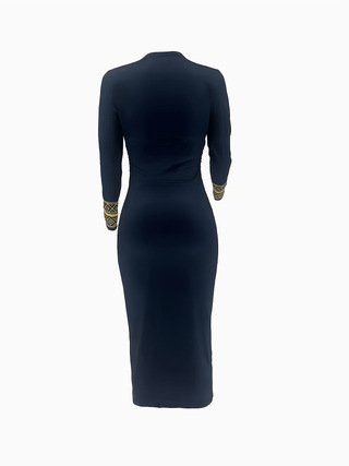 New Women's Elegant V Neck Long Sleeve Dress Style Digital Print_ecoleips.com