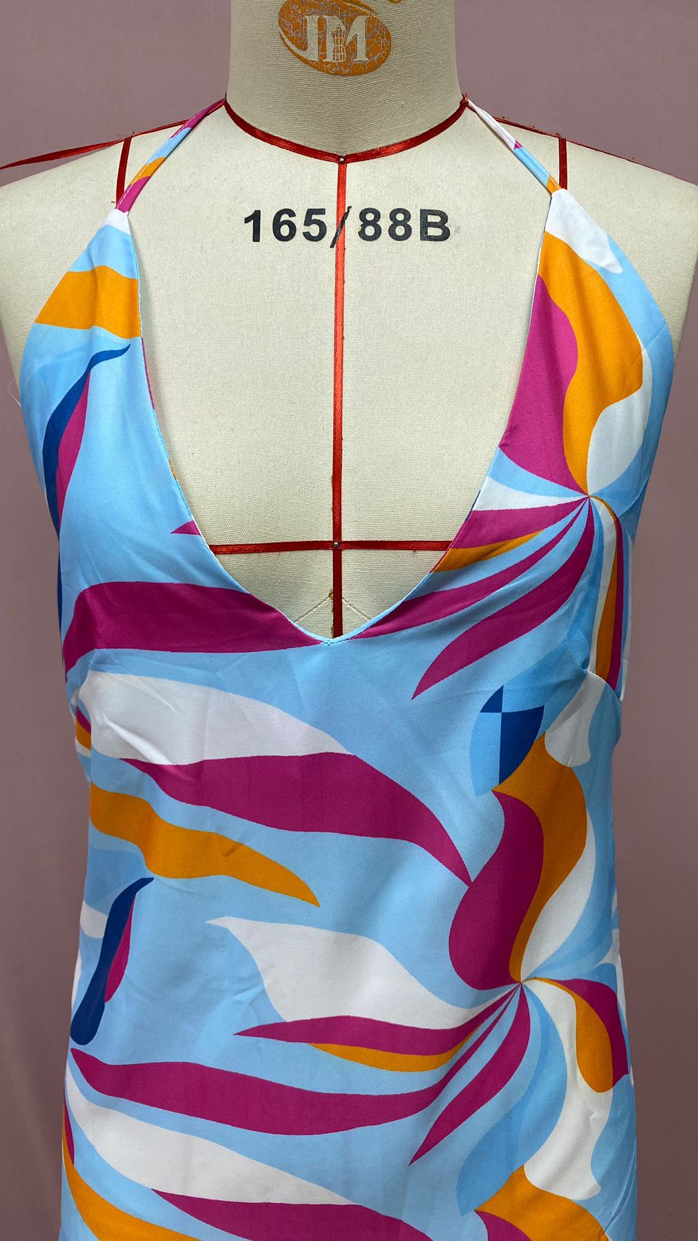 Summer Slimming Printed Dress Cinched Mid Length Dress Office Backless Slip Dress
