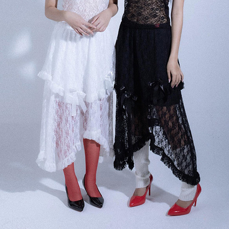 Elegant design lace summer long skirt with bow