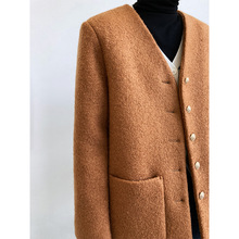 鹿西 50%羊毛短款毛呢外套女氣質高級感寬松休閑廓形呢子大衣9587