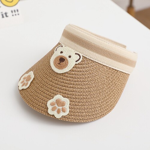 Children's Sun Hat Cartoon Bear Visor UV-Protective Straw Hat Boys' Outdoor Girls' Headband Sun Hat