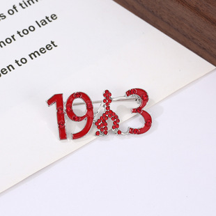 Foreign Trade Cross-border Greek Friendship Association 1913 Full Diamond Red Girl Creative Brooch High Sense Pin Logo Jewelry
