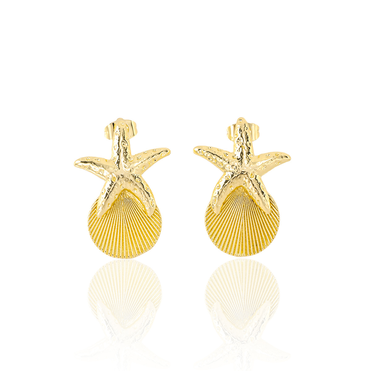 Drop Earrings, Ear Studs Classification 1 Pair Quantity 1 Pair Marine Style Starfish Shell Plating Copper Drop Earrings Ear Studs